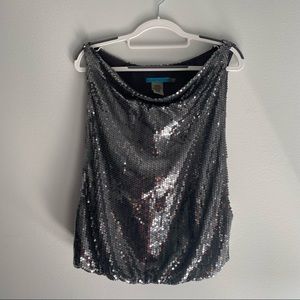 Alice + Olivia Sequin Sleeveless Cowl Neck Blouse
